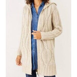 J. JILL Cable Knit Hooded Zip Cardigan Sweater XS